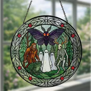 Mothman Stained Glass Suncatcher, Cryptid Window Hanging Decor, Mythical Creature Ornament, Gothic Paranormal Gift, Halloween Decor