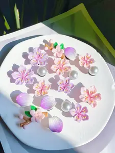 18-Piece Fashionable Abs Peach Pearl DIY Detachable Shoe Accessories, Garden Sandal Decorative Buckles, All-Season Shoe Flower Clips