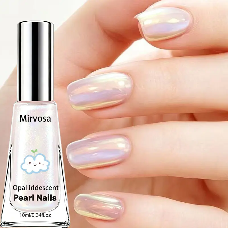 Nude Aurora Pearl Nail Polish, Iridescent Unicorn Shimmer Chrome Varnish, Quick-Dry Long-Lasting for DIY Home Manicure & Nail Art Care