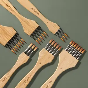 Avowit 3pcs Wooden Handle Multi-Tooth Brush Set, Flat & Round Head Art Brushes, Multifunctional Painting Brushes, Perfect Gift
