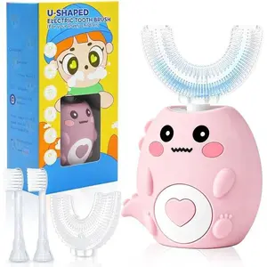 Kids Electric Shaped Toothbrush for Ages 2-12, Sonic 360º Cleaning Toothbrush with 4 Brush Heads, 3 Modes, 50s Timer, IPX7 Waterproof, Cartoon Dinosaur Design, Gift for Boys & Girls (Pink)