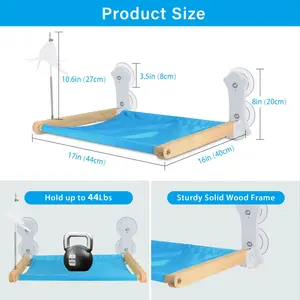 Sturdy Cat Window Perch with Cozy Cushion Cover, Adjustable Wooden  Frame, Ideal for Large Cats, Perfect for Windowsills, Headboards, Drawers, and Cabinets, Indoor Cat Hammock for Wall with 4 Strong Suction Cups, Reversible Cover, Foldable Cat Beds