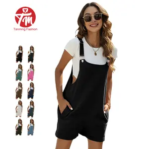 Tanming Women's Sleeveless Summer Bib Shortalls - Minimalist Basic Pinafore Overalls Jumpsuits with Pockets, Adjustable Straps | Women's Clothes