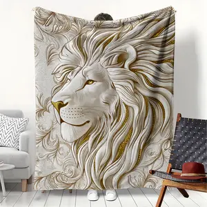 Lion Relief Arts Printed Blanket Soft Flannel Thin Throw Home Office Travel Camping Perfect Gift Four Season Use Majestic Animal Spirit Home Decor Bedding Aesthetic Cozy Wrap Plush