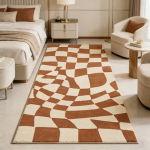 Caramel Milk Twisted Chessboard Rug, Checkered Area Rug, High Elastic Anti-Slip Bedroom Mat, Modern Art Style Easy Clean Carpet, Versatile Home Decor