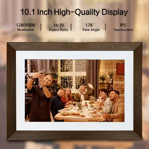 New upgrade Giftbox Frameo Digital Photo Frame 10.1" - Stylish Wood Design for Home Office Use Easy Install Maintain Gift Idea Decorative Wood 32GB Memory Christmas Gift