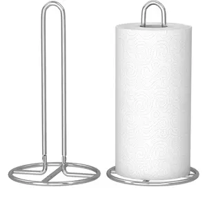 Paper Towel Holder Countertop, Kitchen Paper Towels Holder Stand for Kitchen Organization and Storage, Stainless Steel Paper Towel Roll Holder with Non-Slip Base for One- Handed Tear(Silver,Black)