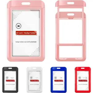 2 Pack Sliding Badge Holder with Double-Sided Windows Key Card Work Badge Sleeve for Office School Factory Teacher Student ()