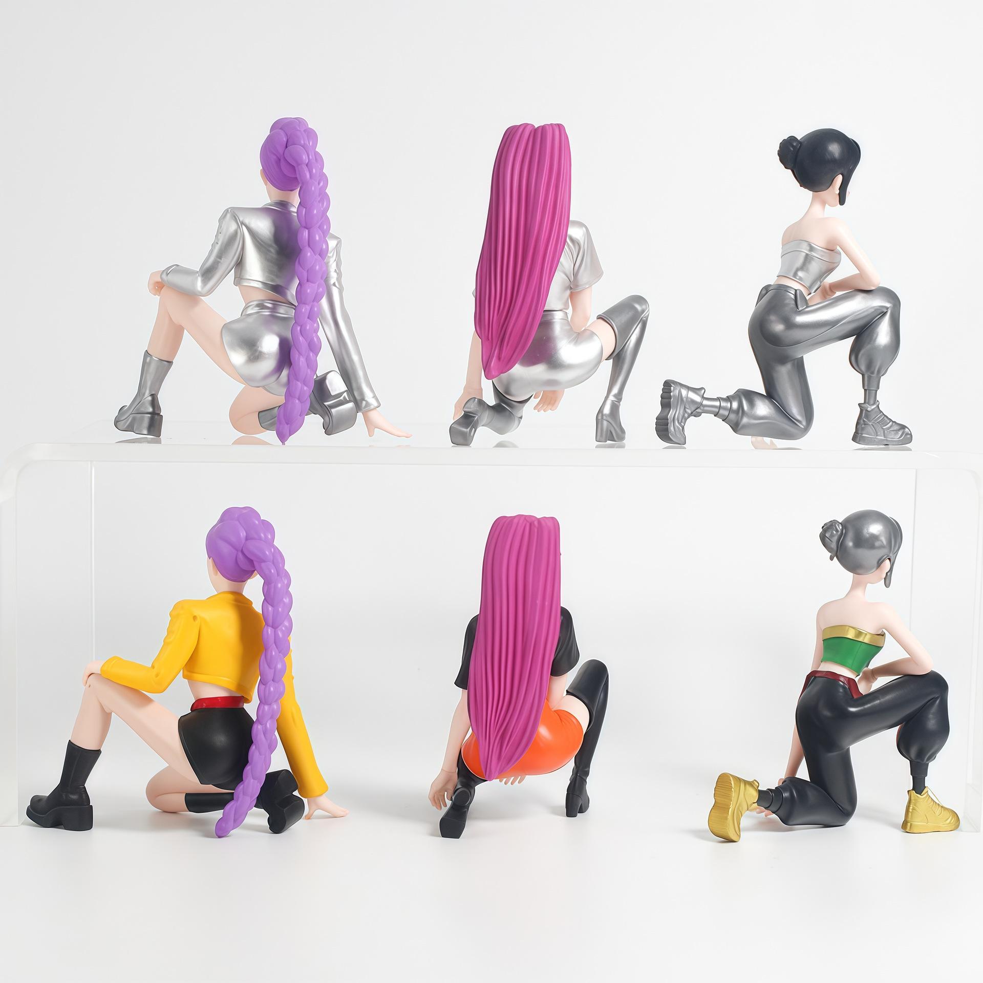 K-POP "Demon Hunt" girl group figurines, popular TikTok items such as Lumie, Mira, and Zoey action figures, girl group squatting figurines for tabletop display, toys and gifts, perfect for giving as a gift to a best friend