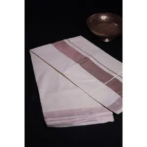 Traditional Kerala Cotton Saree with Rose Silver Zari Borders
