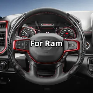 For Ram Segmented Carbon Fiber Steering Wheel Cover Sporty Style Non-Slip Comfortable Grip 2-Piece/3-Piece Set Options Quick-Install Design All-Season Compatibility For Pickup/ProMaster/Rampage/1500/2500/3500/4000/4500/5500/700/1000 Black Blue Silver Red