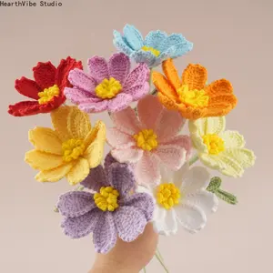 New Crochet Flowers Bouquet Creative Knitted Flower Wedding Decor Artificial Flower Knitting Bouquet Home Decor