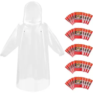 Disposable Waterproof PE Rain Poncho Clothes - Elastic, Stylish for Adults, 6/20/50 Packs with Drawstring, for Soccer & Camping Emergency Use