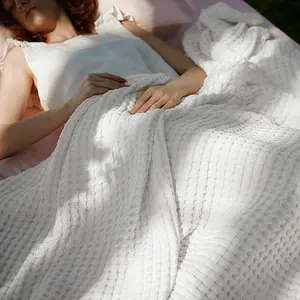 Bedsure Cooling Cotton Waffle  Blanket - Lightweight Breathable Blanket of Rayon Derived from Bamboo for Hot Sleepers, Luxury Throws for Bed, Couch and Sofa