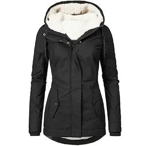 2025 Hooded Women Splice Zipper Coats Loose Casual Pockets Parkas Regular Thick Full Sleeve Warm Solid Jackets Autumn Winter camouflage design plush sweatshirt winter  clothes