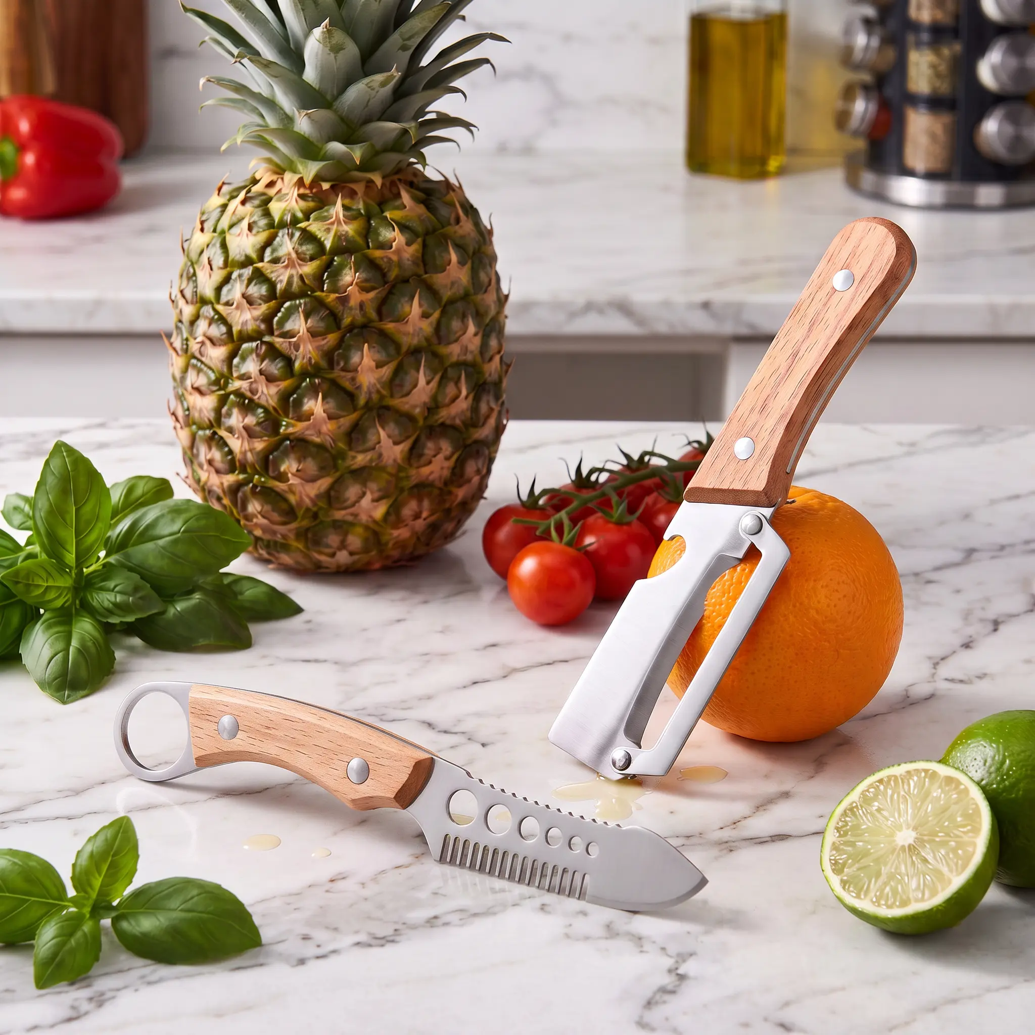 2pcs 2-in-1 Kitchen Peelers, Kitchen Peeler Tool for Fruits & Veggie, Fish scale scraper, Stainless Steel Vegetable Peeler with Wooden Handle, Ergonomic Non-slip Design for Comfortable Grip, Vegetable Peeler for Kitchen and Camping
