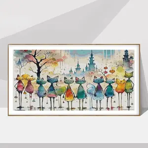 Cat Pattern Cross Stitch Kit, 11CT Cross Stitch Printed Canvas Landscape Needlework Craft, DIY Cross Stitch Kit for Beginner