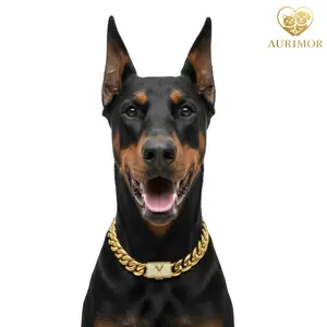 necklace Luxury Dog Cuban Chain Collar Necklace – 18K Gold-Plated Stainless Steel Pet Necklace with A-Z Letter Charm & Crystal Bow, dog products,Secure Buckle, dog accessories,16/18/20/22/24/26 Inch
