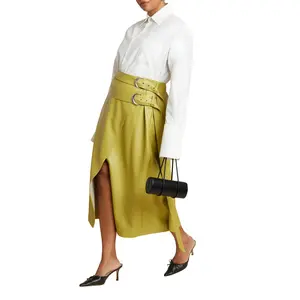 ELOQUII Women's Plus Size Double Belt Wrap Faux Leather Skirt
