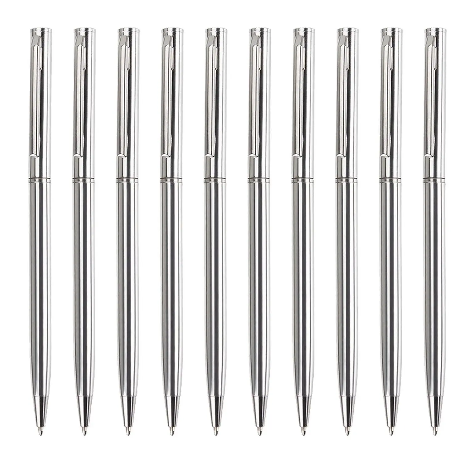 Stainless Steel Ballpoint Pen, 3/6/10pcs Durable Medium Point Twist Action Ballpoint Pen, Smooth Writing Pen, Elegant Student Pen for Office & Gift, Ball Point Pens