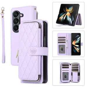 Crossbody Lanyard Leather Phone Case for Samsung Galaxy Z Fold 7 6 5 4 3 Fold5 Fold4 Fold6 5G Wallet with Card Holder Slot Cover