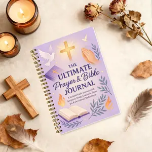 A prayer and Bible study journal, Spiral Notebook Journal, Daily Guided Journal, designed for Christian women, featuring faith prompts, daily scripture suggestions, gratitude logs, devotional insights, and a planner for spiritual growth