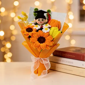 A exquisite, handcrafted bouquet made from chenille stems, featuring elements such as a miniature figure wearing a graduation cap and sunflowers—making it the perfect gift for the graduation season or a lovely small token for friends and family.