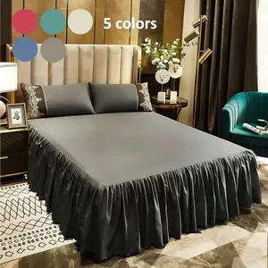 Solid Color Bed Skirt, 1 Set Adjustable Elastic Bed Cover, Easy To Fit Wrinkle Resistant Luxury Fabric Bedding Supplies for Home Bedroom Hotel Bedding Accessories