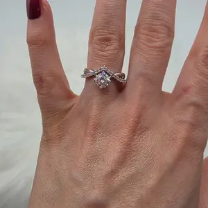 Size 8 Moissanite Twisted Engagement Chevron Crown Ring Sterling Silver