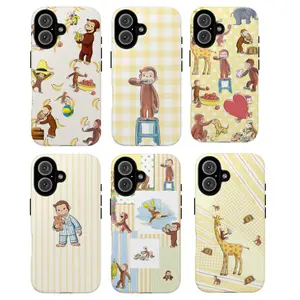 Curious Monkey Cartoon Tough Phone Case, Cute Retro Animal Design, Fun Yellow Aesthetic Protective Phone Cover, Gift for fans