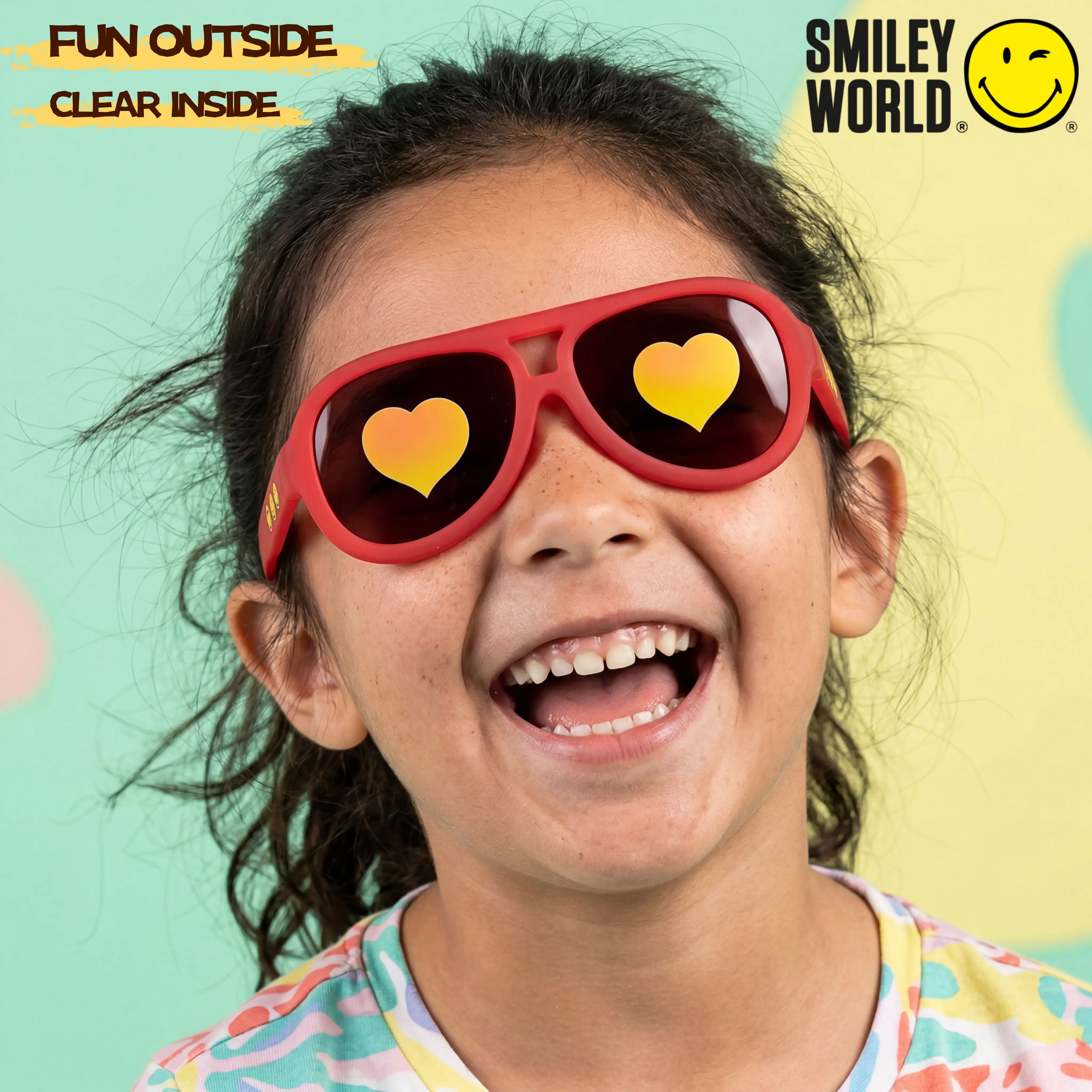 SMILEYWORLD Fun Graphic Lens Sunglasses UV400 Flexible Lightweight Kids Shades – Fun Outside, Clear Inside! FEI RED