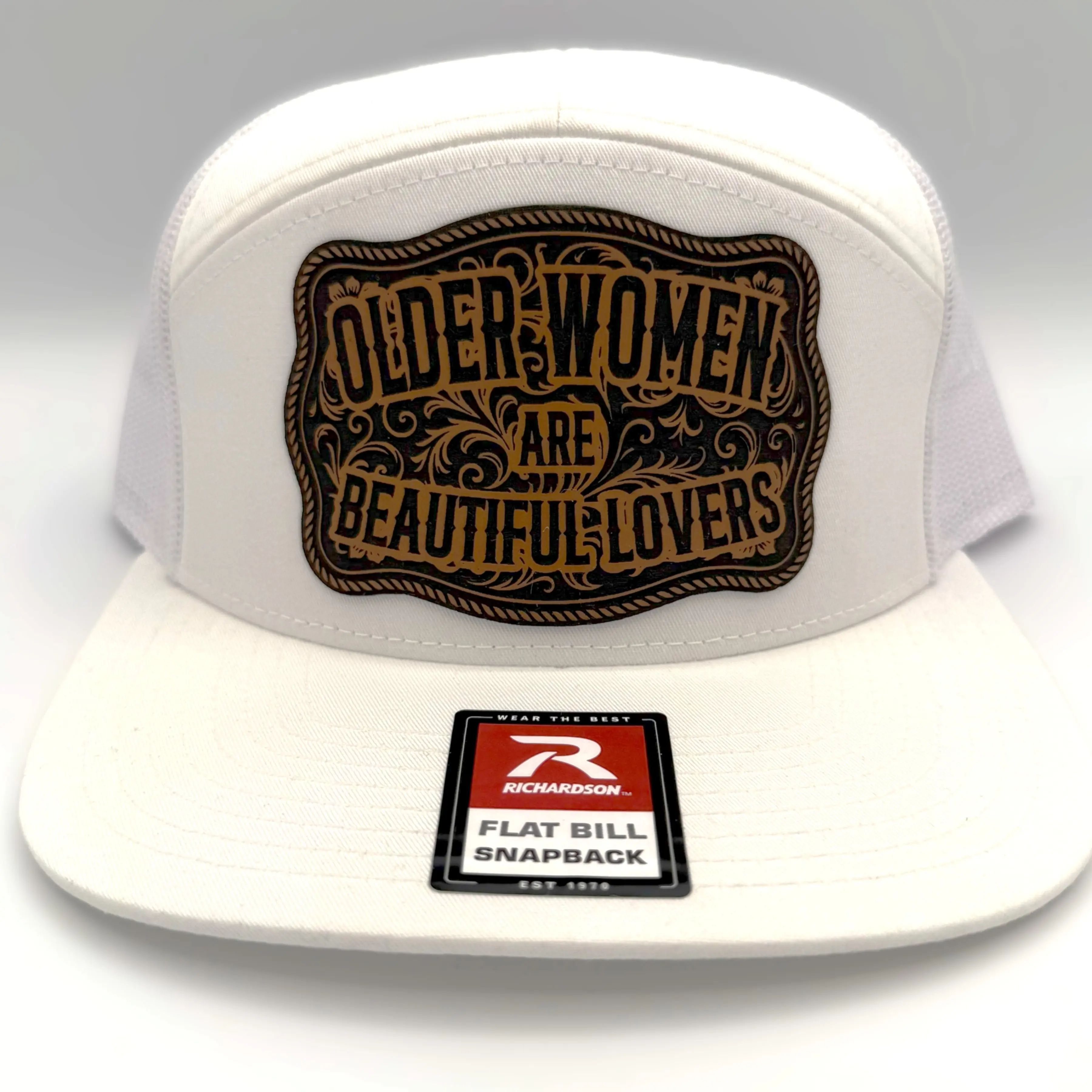 Richardson 7 Panel Flatbill White w/ Leather Patch