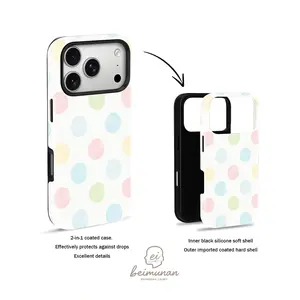 Pastel polka dot print phone case， durable shockproof 2in1 protective cover， for iPhone 17 16 15 14 13 12 11Pro Max series holiday gift minimalist stylish case