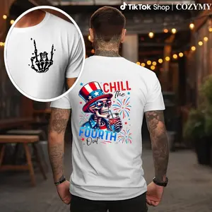American Independence Day T-shirt Chill The Fourth Out Skeleton Shirt, Funny 4th Of July, Independence Day, Red White Blue, Freedom Shirt, Patriotic Shirt, for Men and Women tokwear Tee