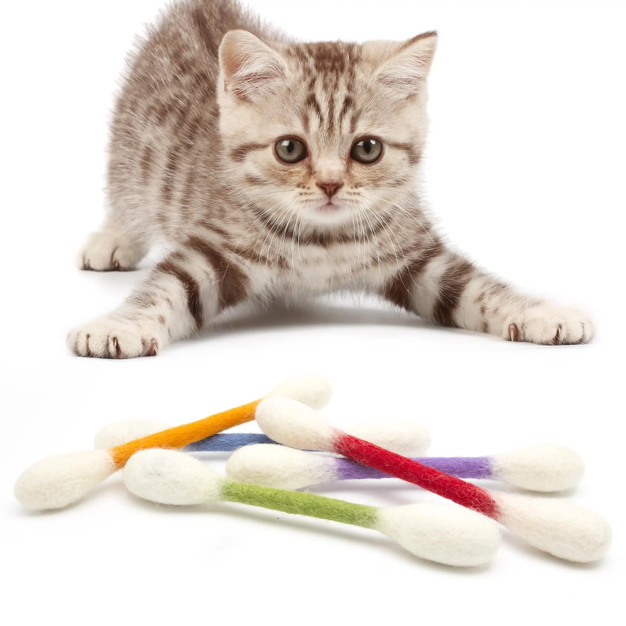 Cotton Swabs Cat Toys with Catnip,6 Pk Soft Interactive Giant  Cat Toy,Durable for Chew, Organic Catnip for Anxiety & as Digestive Aid,The ideal gift for cat lovers