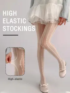 Vertical Stripe Stockings, High-Waist Slim Fit, All-Season Fashion, Perfect for Dates, Enhance Your Style, Trendy & Chic