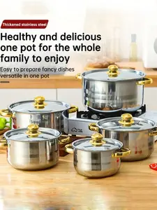 10pcs/Set Stainless Steel Cookware Set, Including 5 Pots With 5 Lids, Stainless Steel Cooking Pots With Dual Handles, Suitable For Soups, Hot Pot, Noodles, Pasta, Seafood, Perfect Gift For Housewarming, Graduation, Party, Bachelor Party, Father's Day, Bi