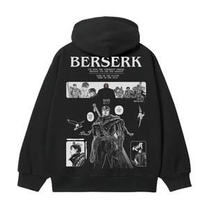 Berserk "Guts' Will" Heavyweight Vintage Hoodie Cotton Blend Classic Anime Sweatshirt Menswear Tops Pullover Long Sleeve Casual Biker Black Print