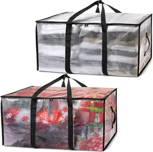 Extra Large Sturdy Moving & Organiser Bag, Reinforced Handle, Heavy Duty Transparent Open Top Storage Bag for Clothing & Dorm Room Moves, 27"x14"x15" 86L Durable Design