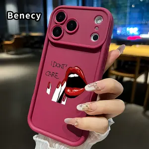 Phone Case for iPhone 17 Pro Max 16 Plus 15 14 13 12 11 Air E Valentine's Day Bold Lip Statement Drop Protection Shockproof Soft Silicone smartphone Cover