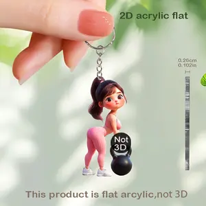 2D Flat 4pc Caron Fitness Muscle Girl Ornament Christmas Valentine's Day Pendant, Car Rearview Mirror Accessory, Home Decoration Craft Decorative Item Essential for Festive Atmosphere 2D Plane Acrylic Festival Art Craft, Backpack, Keychain, 2D Flat