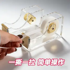 Acrylic Tape Dispenser, Minimalist Effort-Saving Tape Cutter, Metal Desktop Tape Holder for Office & Student Craft