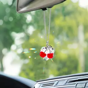 Cute Cherry Car Charms Rear View Mirror Accessories With Crystal Heart Suncatcher Prisms Cherries Decor For Rearview (cherry Heart)
