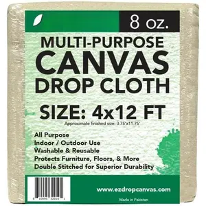 All Purpose Canvas Drop Cloth by - Cotton Duck Dropcloth Tarp for Painting, Construction Debris, Floor & Furniture Protection, Heavy Duty Cover Against Paint, Dust, Dirt (4 ft. x 12 ft.)