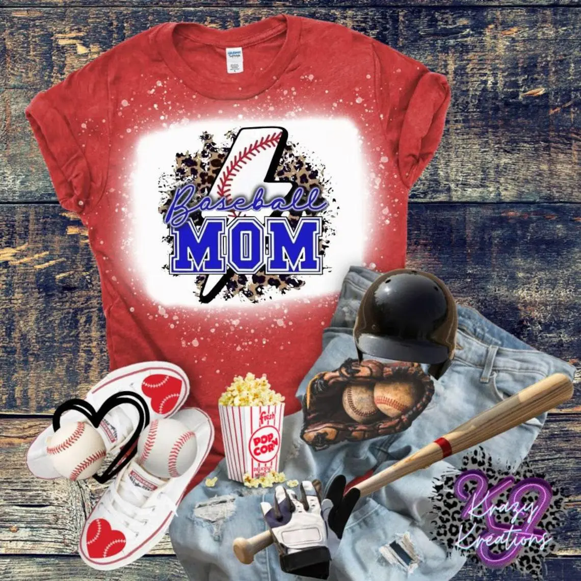 Baseball Mom Lighting Bolt Leopard Bleached Shirt~Baseball Mama T-Shirt~Trendy Distressed Baseball Tee