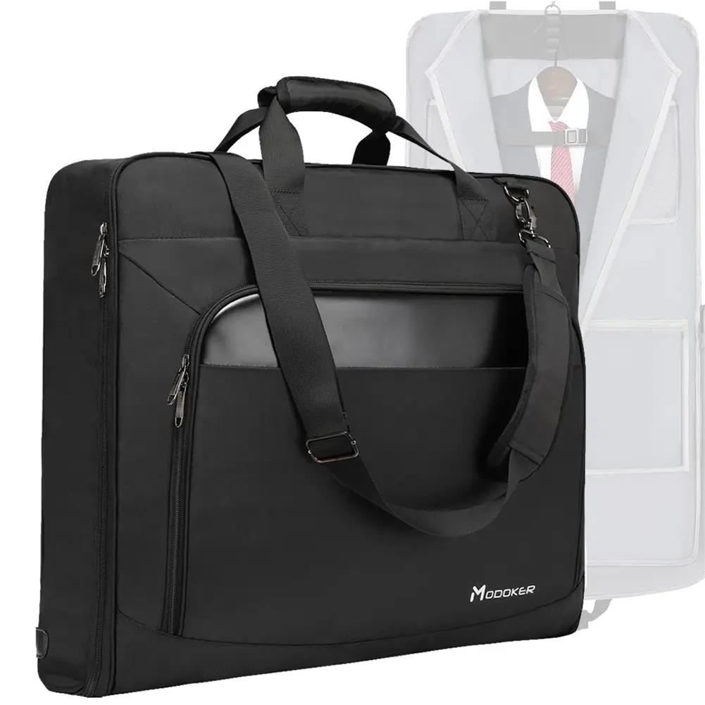 Modoker Foldable Garment Bag for Travel, Hanging Wrinkle-Free Suit Carrier for Men Women, Lightweight Carry On Luggage, Water-Resistant Nylon Bag with Shoulder Strap, Lightweight Portable Bag, Portable Travel Gear