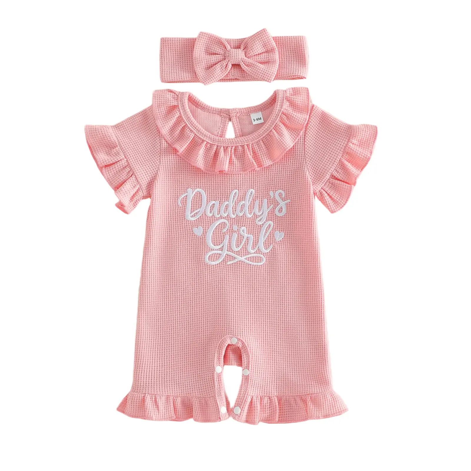 Baby Girl Clothes Daddys Girl Romper Ruffle Striped Headband 2Pcs Set Summer Infant Newborn 0-3M 6M 9M Girl Outfits, Casual, Letters