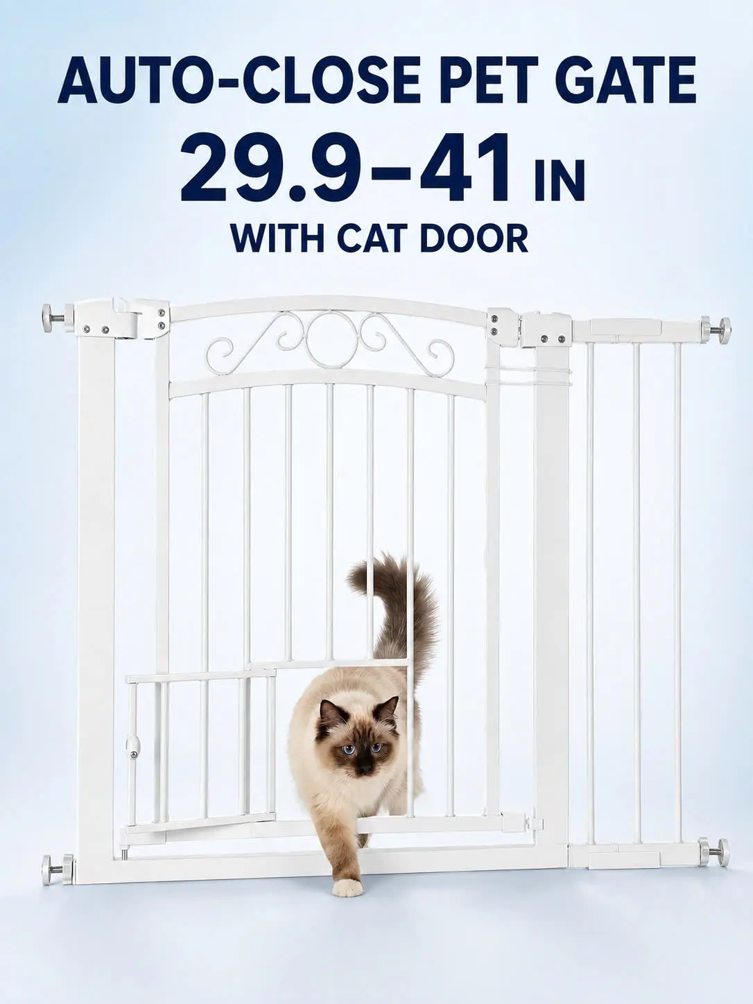 Auto-Close Pet Gate with Cat Door, 29.9–41 in Adjustable Pressure-Mount Walk-Through Steel Gate for Doorways and Stairs
