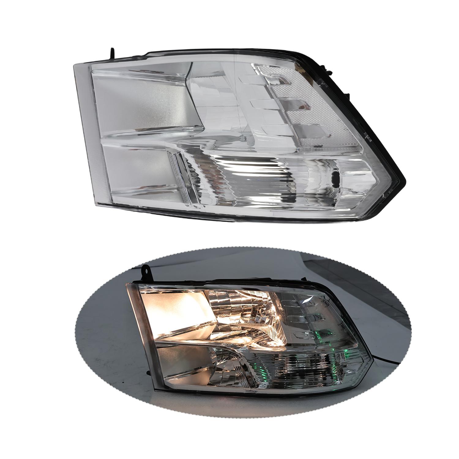 Nakkaa Halogen Headlight Assembly Pair, Direct Replacement for 2009-2018 Dodge Ram 1500/2500/3500/4500/5500 Factory Quad Headlight Models ,Chrome Housing Clear Lens,  Driver & Passenger Side