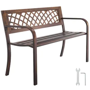 summervibes VEVOR Outdoor Bench, 46 inch, Carbon Steel Metal Frame with PVC Mesh Pattern Backrest and Round Edge Armrests, Weatherproof Outside Bench for Patio, Garden, Park, Yard, Front Porch, Antique Bronze, Round Armrests